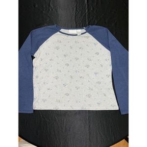 Floral Navy Blue & Gray Sweater L